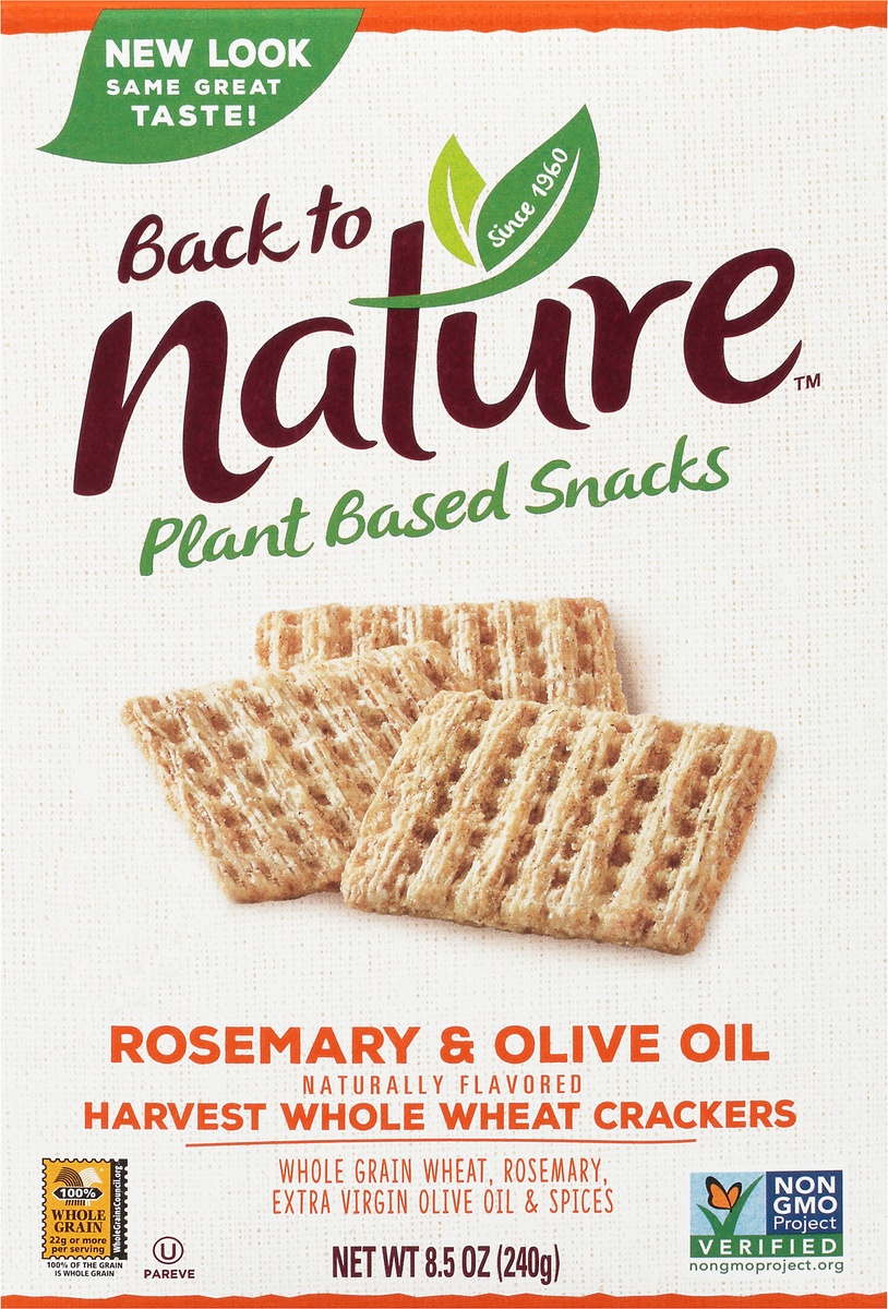 slide 9 of 10, Back to Nature Crackers, Harvest Whole Wheat, Rosemary & Olive Oil, Box, 8.5 oz