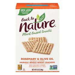 Back to Nature Plant Based Snacks Rosemary & Olive Oil Harvest Whole Wheat Crackers