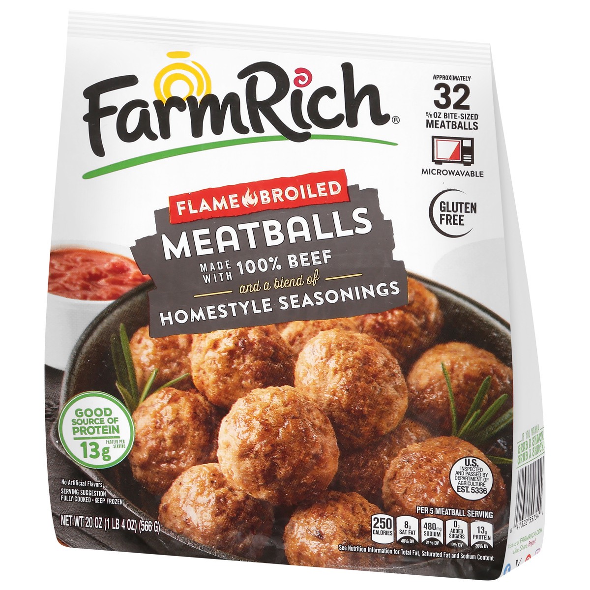 slide 3 of 4, Farm Rich Flame Broiled Meatballs 20 oz, 20 oz