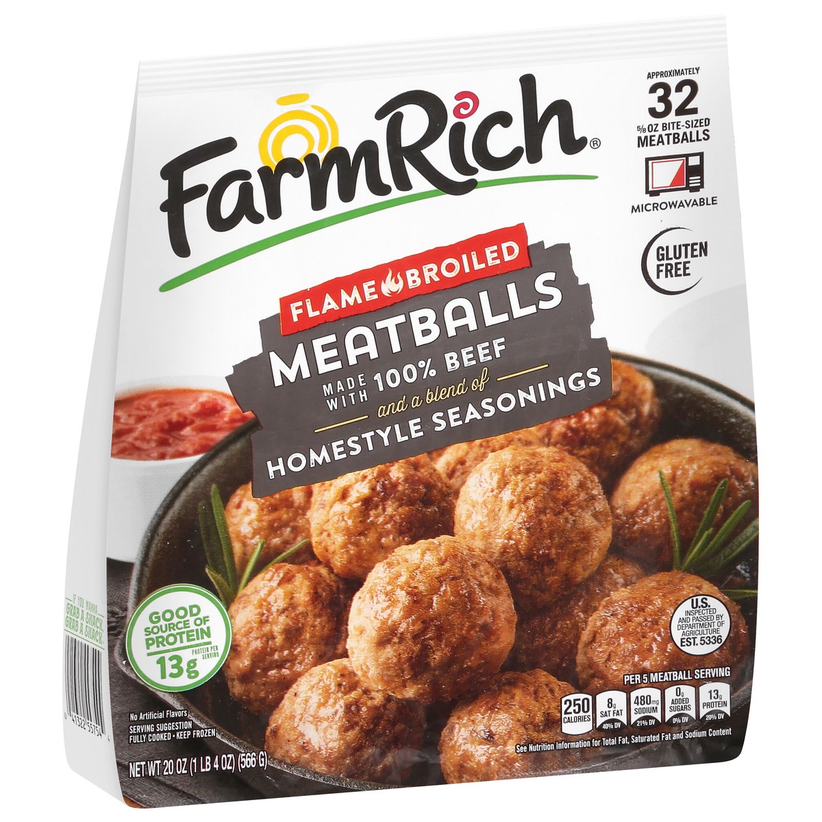 slide 4 of 4, Farm Rich Flame Broiled Meatballs 20 oz, 20 oz