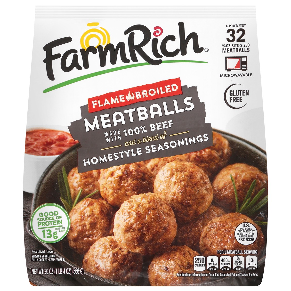 slide 1 of 4, Farm Rich Flame Broiled Meatballs 20 oz, 20 oz
