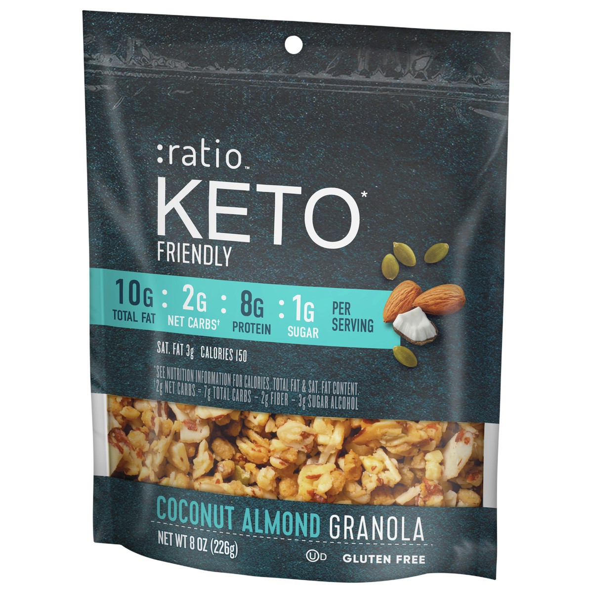 slide 7 of 9, :ratio Keto Friendly Coconut Almond Granola Cereal, 8 OZ Cereal Bag, 8 oz