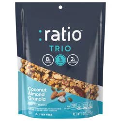 :ratio Trio Coconut Almond Granola Cereal, 1g Sugar, Keto Friendly, 8 oz Resealable Cereal Bag