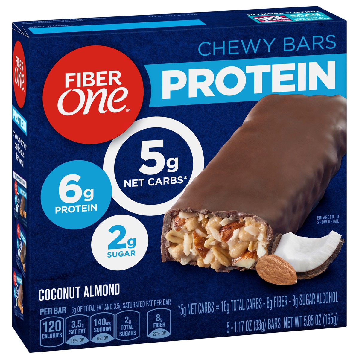 slide 2 of 9, Fiber One Protein Bar, Coconut Almond, Chewy Bars, 6g Protein, Snacks, 5 ct., 5 ct