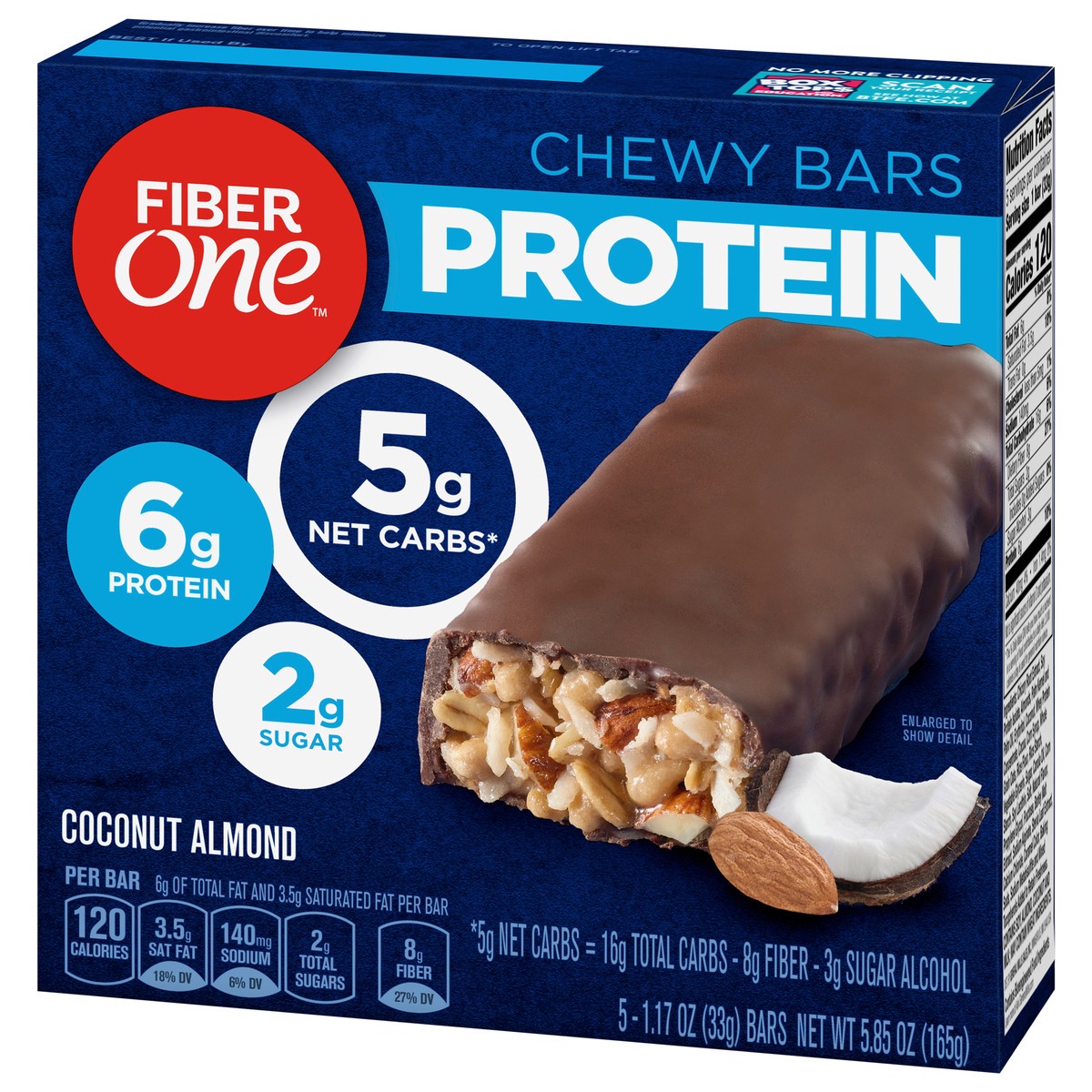 slide 3 of 9, Fiber One Protein Bar, Coconut Almond, Chewy Bars, 6g Protein, Snacks, 5 ct., 5 ct