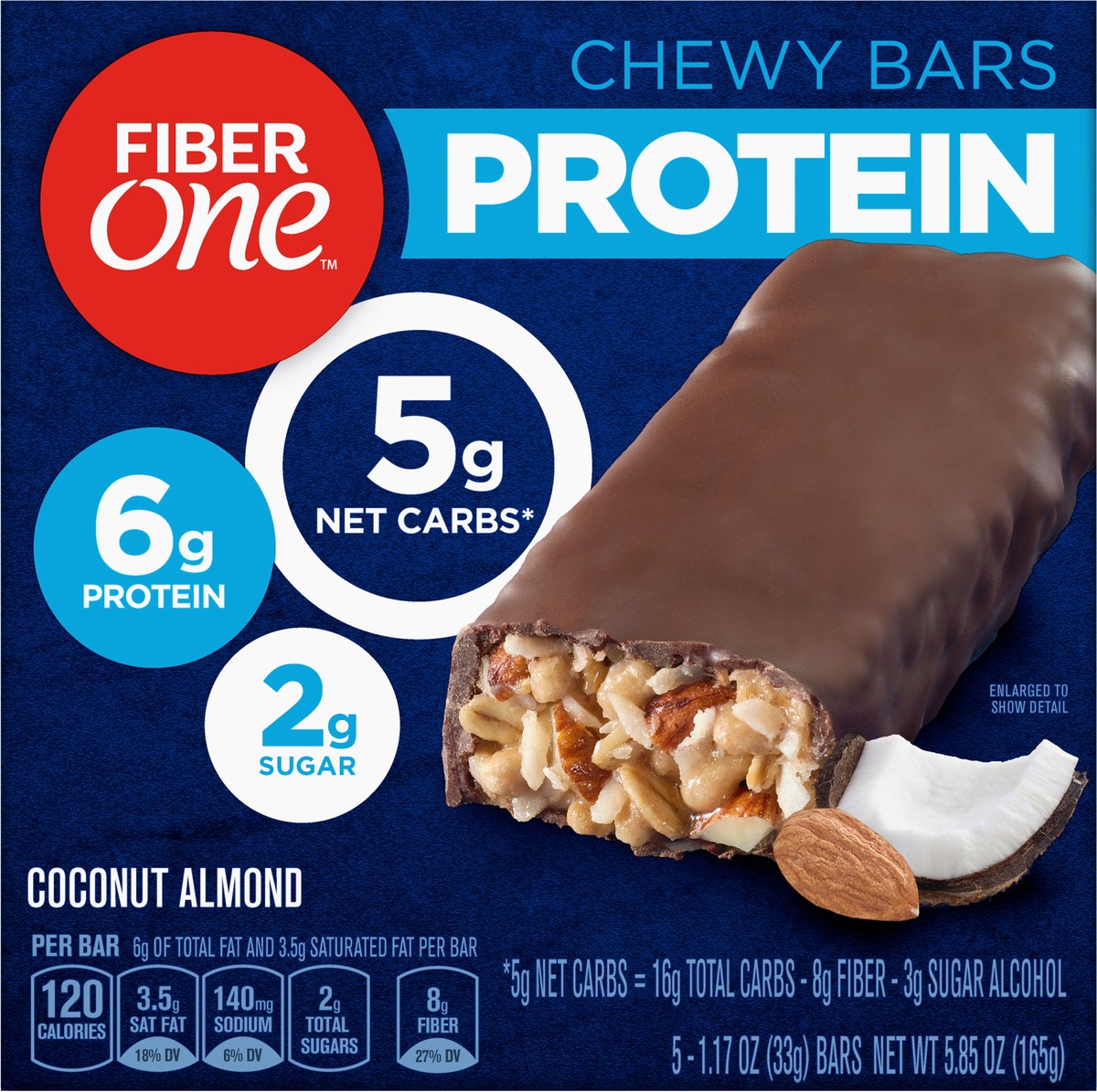 slide 5 of 9, Fiber One Protein Bar, Coconut Almond, Chewy Bars, 6g Protein, Snacks, 5 ct., 5 ct