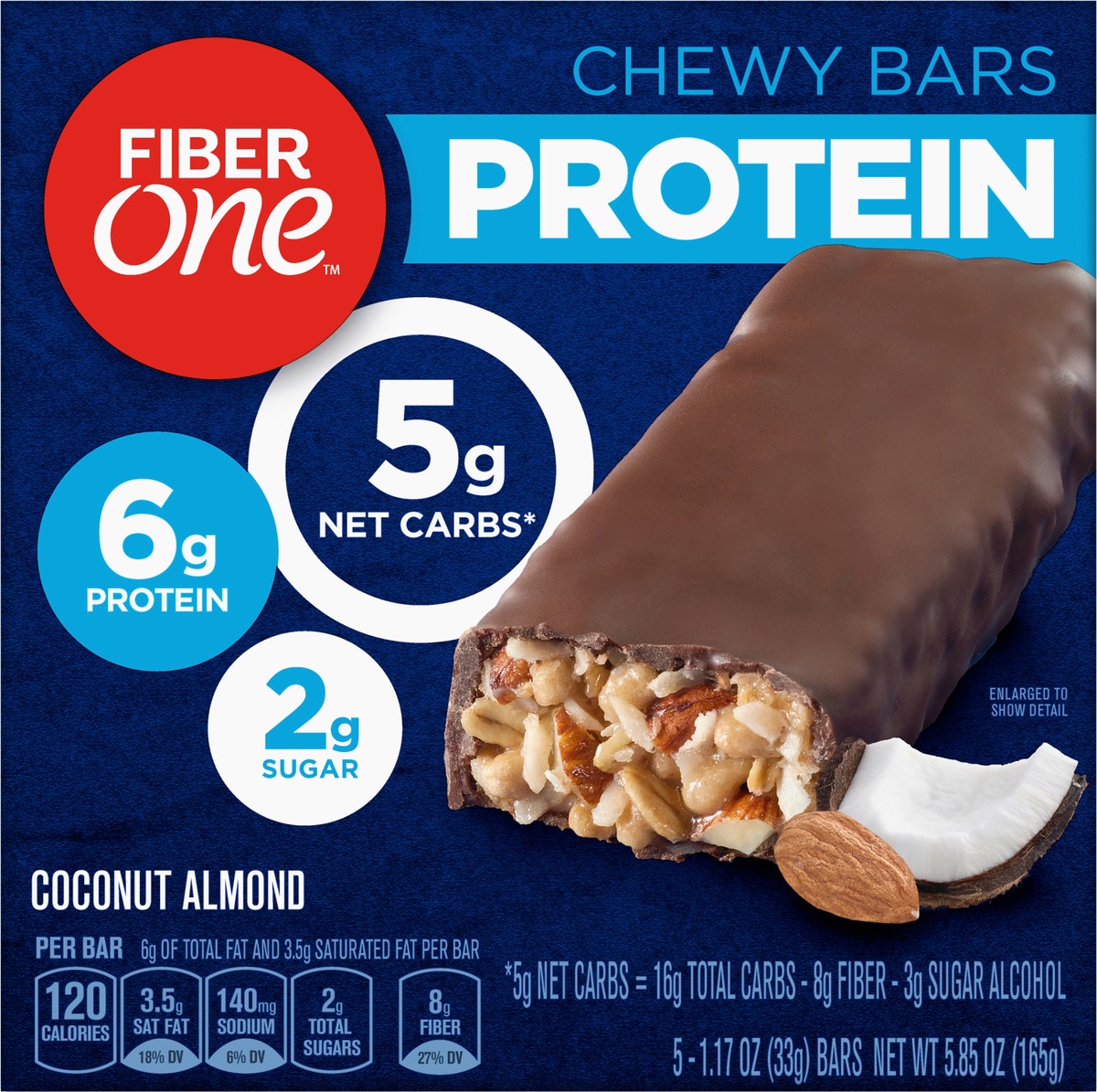 slide 6 of 9, Fiber One Protein Bar, Coconut Almond, Chewy Bars, 6g Protein, Snacks, 5 ct., 5 ct