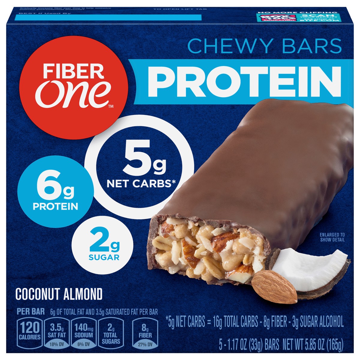slide 1 of 9, Fiber One Protein Bar, Coconut Almond, Chewy Bars, 6g Protein, Snacks, 5 ct., 5 ct