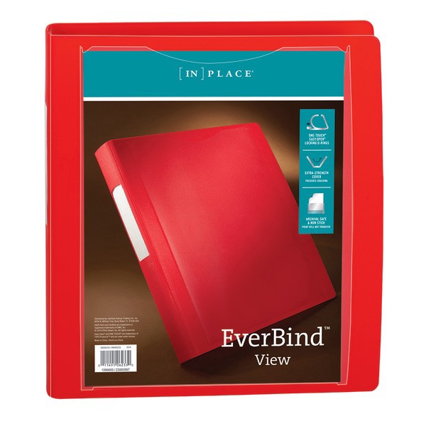 slide 5 of 5, Office Depot® Brand EverBind™ View 3-Ring Binder, 1"" D-Rings, Red, 1 ct