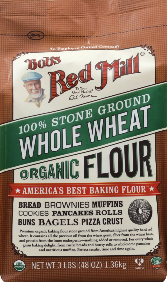 slide 5 of 5, Bob's Red Mill Organic 100% Stone Ground Whole Wheat Flour, 48 oz