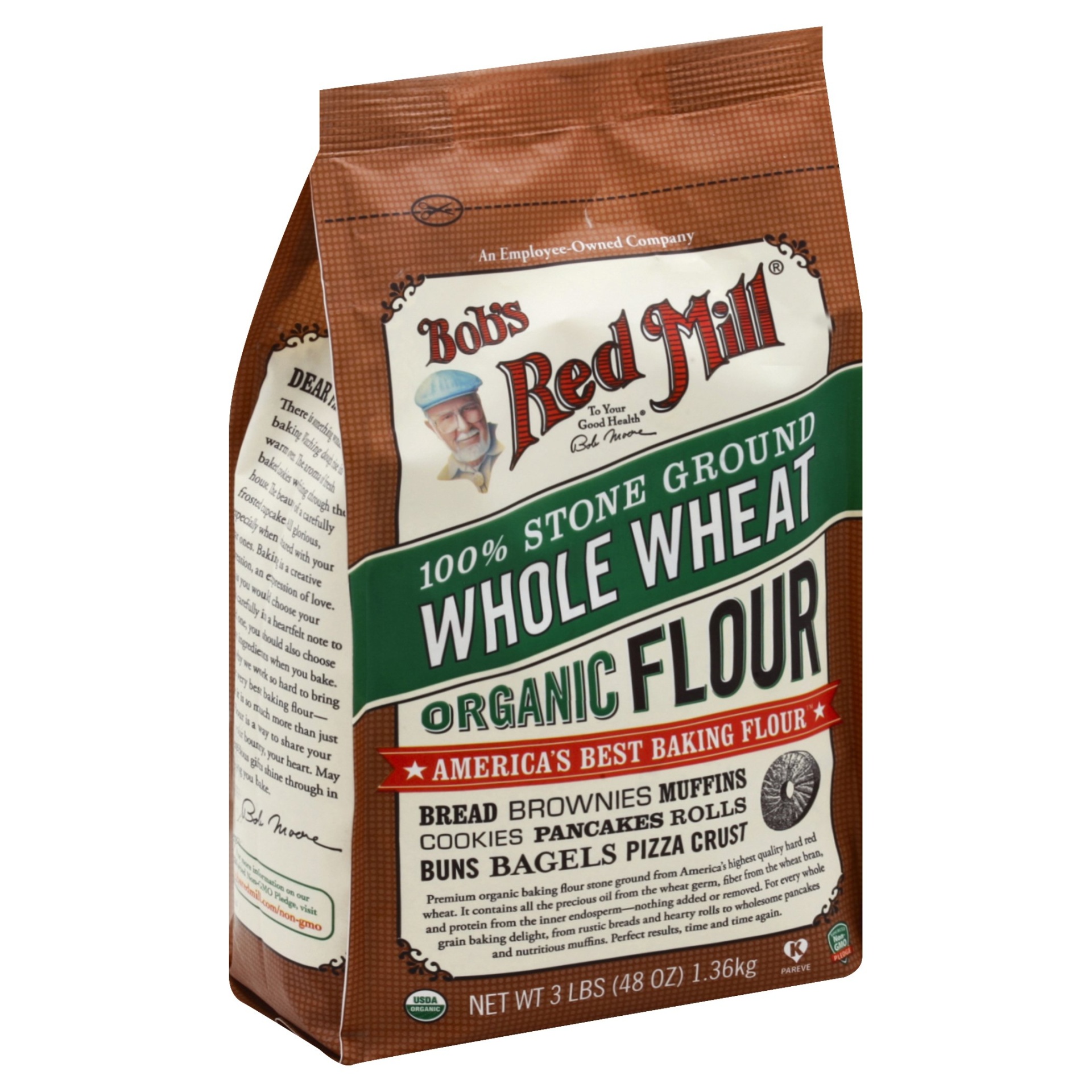 slide 1 of 1, Bob's Red Mill Organic 100% Stone Ground Whole Wheat Flour, 48 oz