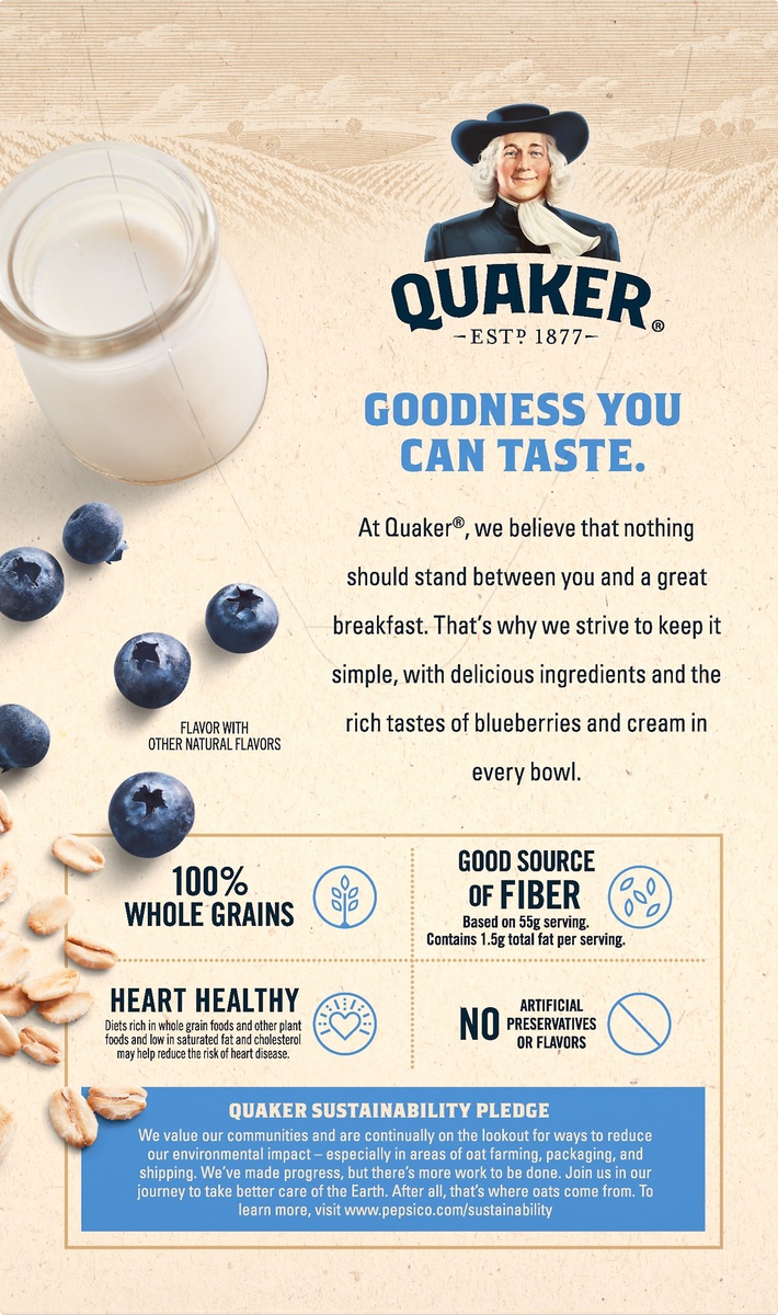 slide 6 of 6, Quaker Instant Oatmeal Blueberries And Cream Packets, 10 ct; 1.05 oz 
