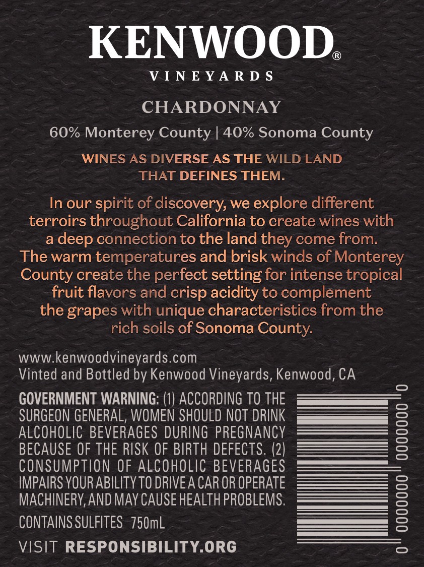 slide 3 of 4, Kenwood Core Kenwood Vineyards Monterey/Sonoma County Chardonnay 750mL, 28.2 Proof, 750 ml