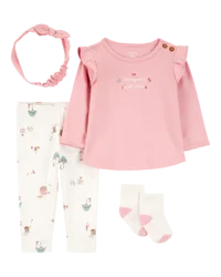 Carter's Baby 4-Piece Farm Print Outfit Set - White/Pink White/Pink 6M