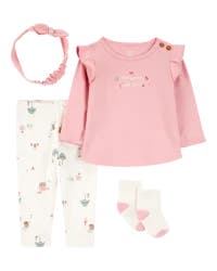 Carter's Baby 4-Piece Farm Print Outfit Set - White/Pink White/Pink 6M