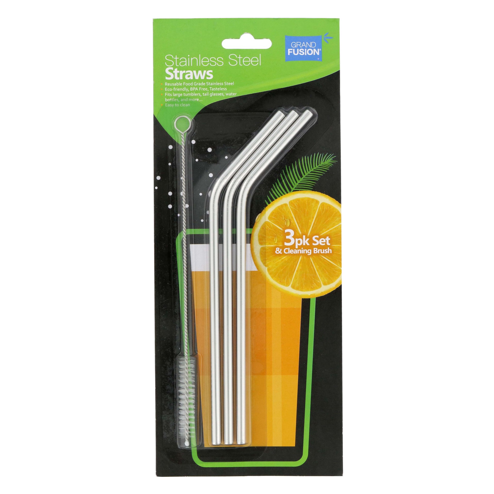 slide 1 of 1, Grand Fusion Stainless Steel Straws, 3 ct