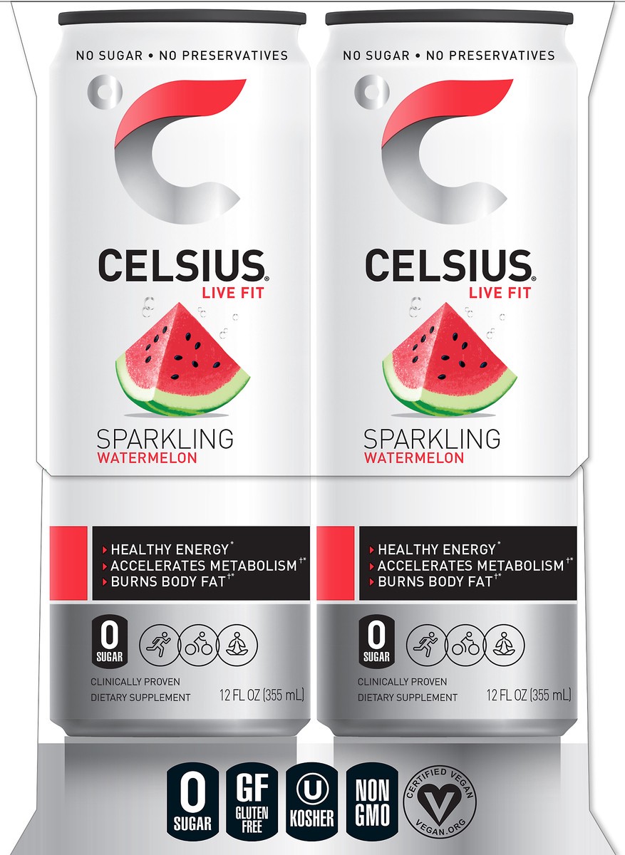 slide 4 of 7, CELSIUS 4 Pack Sparkling Watermelon Fitness Drink 4 ea, 4 ct