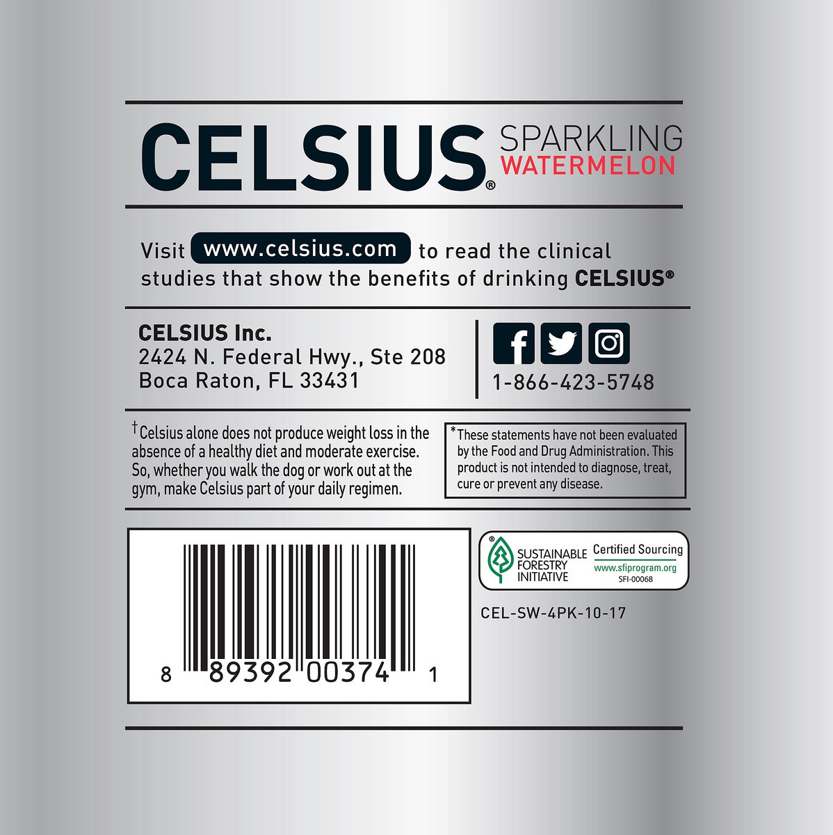 slide 5 of 7, CELSIUS 4 Pack Sparkling Watermelon Fitness Drink 4 ea, 4 ct