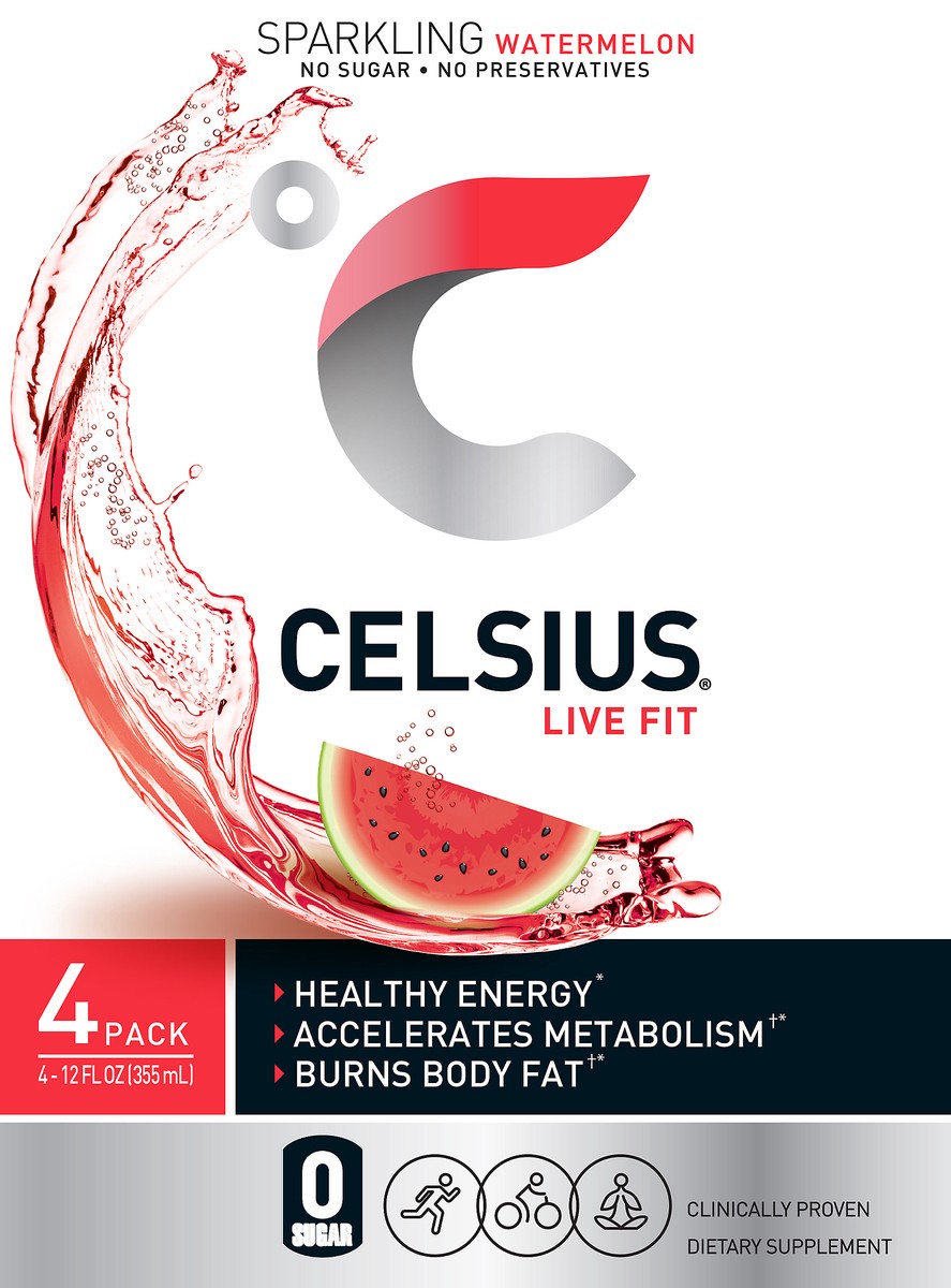 slide 1 of 7, CELSIUS 4 Pack Sparkling Watermelon Fitness Drink 4 ea - 4 ct, 4 ct