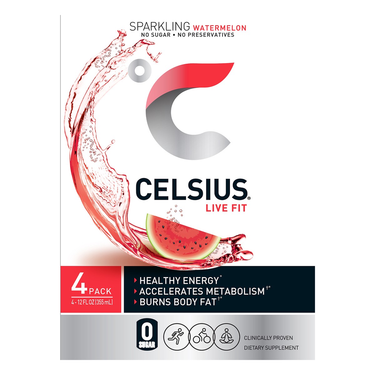 slide 1 of 7, CELSIUS 4 Pack Sparkling Watermelon Fitness Drink 4 ea, 4 ct