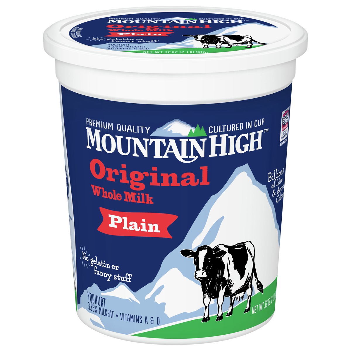 slide 1 of 8, Mountain High, Original Whole Milk Yogurt, Plain, Gluten Free Snacks, 32 OZ Yogurt Container, 32 oz