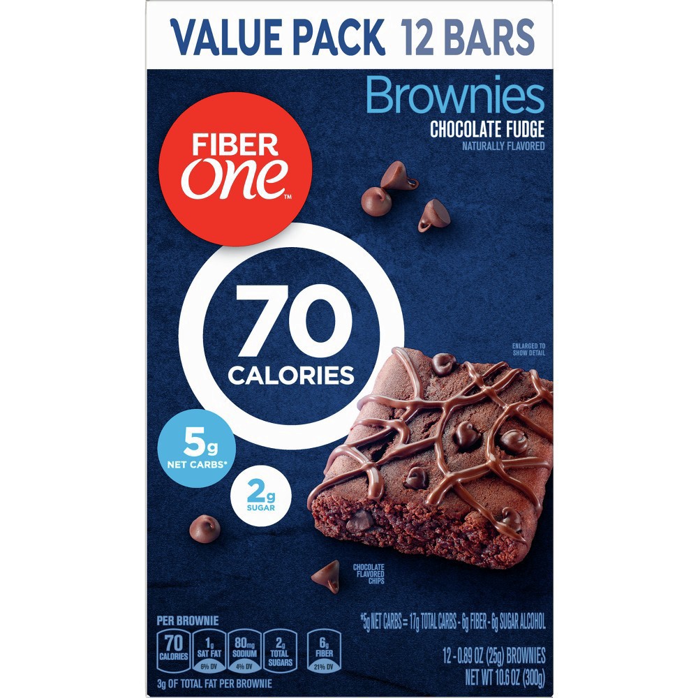 slide 12 of 26, Fiber One 70 Calorie Brownies, Chocolate Fudge, Snack Bars, Value Pack, 12 Bars, 10.6 oz, 12 ct
