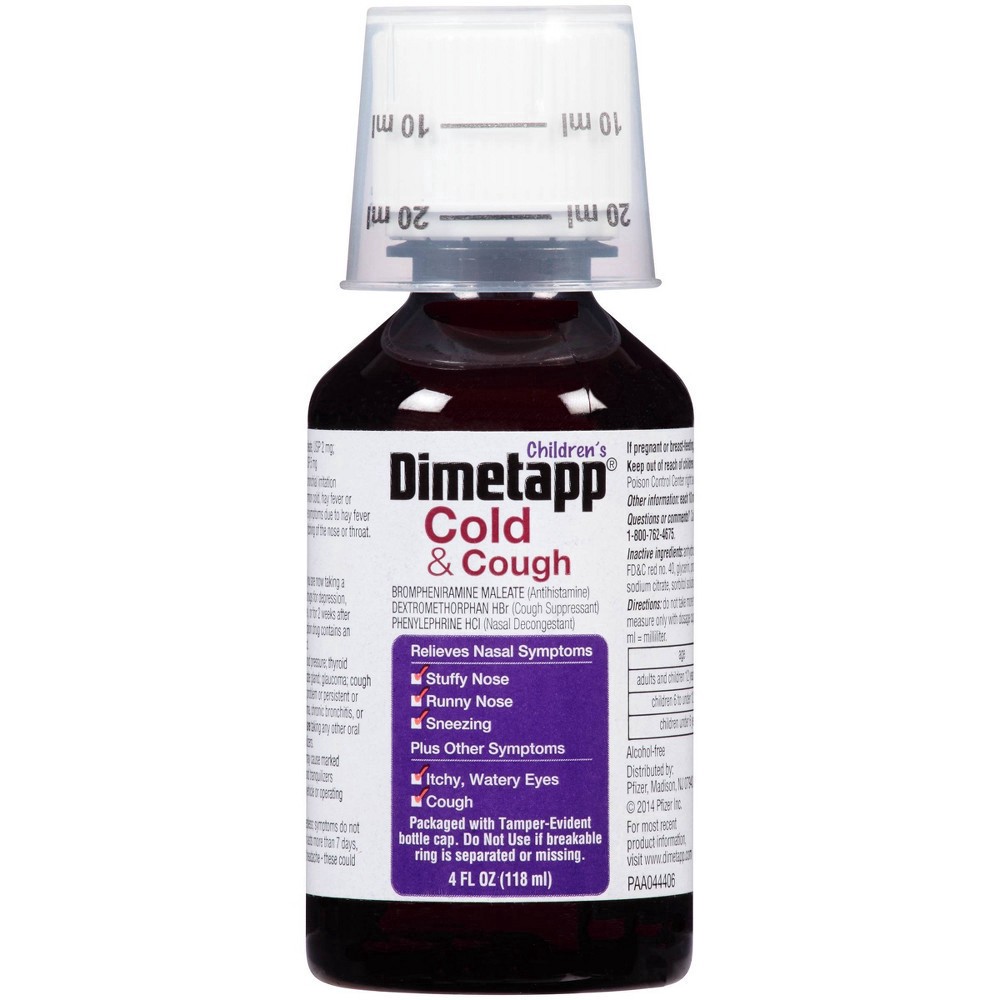 slide 9 of 9, Dimetapp Children's Dimetapp Cough & Cold Relief Liquid - Dextromethorphan - Grape - 4 fl oz, 4 oz