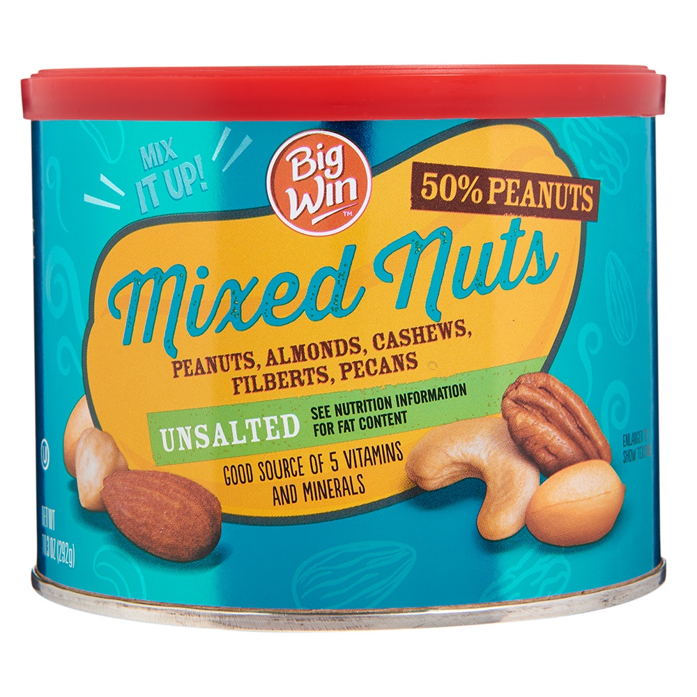 slide 1 of 1, Big Win Mixed Nuts, 50% Peanut, Unsalted, 10.3 oz