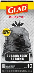 Glad Quick-Tie Large Trash Bags, Heavy Duty Garbage Bags for Large Cleanups and Yard Waste, Black Trash Bags - 30 Gallon, 10 Bags