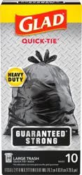 Glad Quick-Tie Large Trash Bags, Heavy Duty Garbage Bags for Large Cleanups and Yard Waste, Black Trash Bags - 30 Gallon, 10 Bags