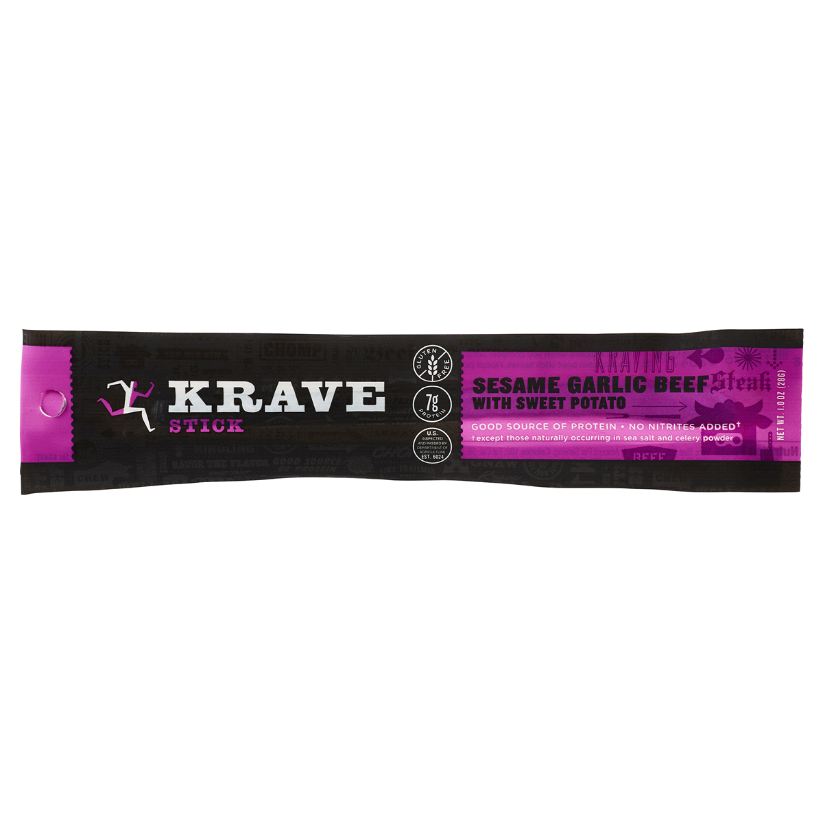 slide 1 of 6, Krave Sesame Garlic With Sweet Potato Meat Sticks, 1 oz