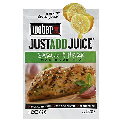 slide 1 of 1, Weber Just Add Garlic & Herb Juice Marinade Mix, 1.12 oz