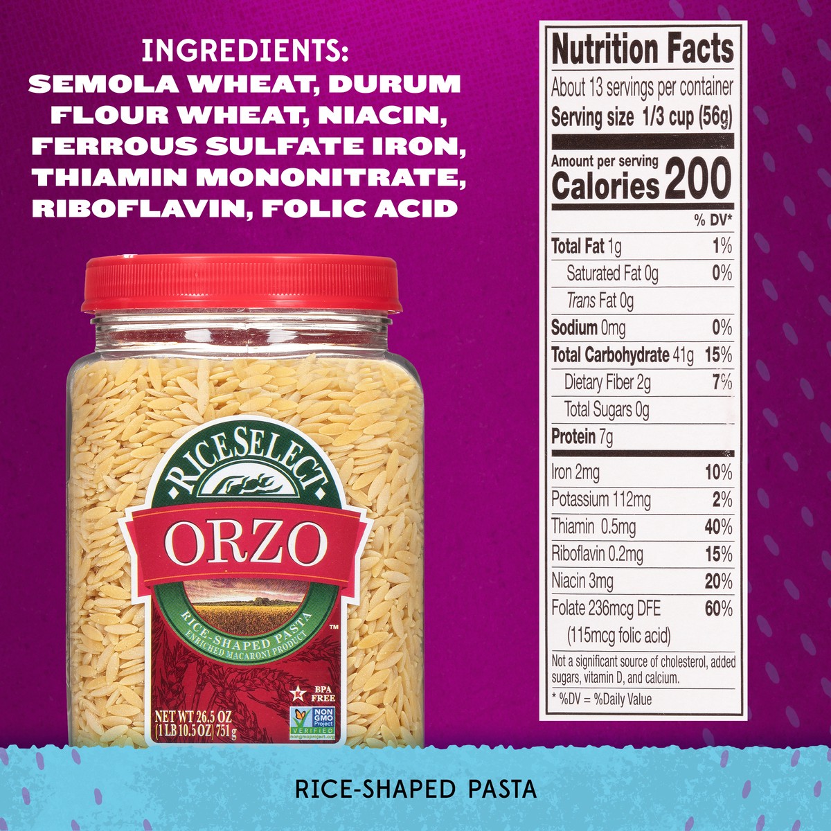 slide 9 of 9, RiceSelect Rice Select Orzo Pasta Nat, 26.5 oz