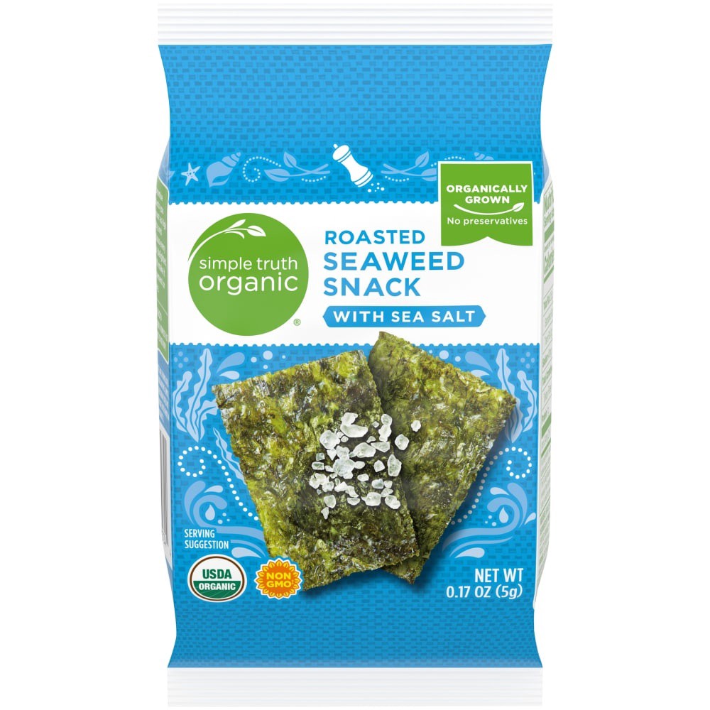 slide 1 of 1, Simple Truth Organic Sea Salt Roasted Seaweed Snack, 0.17 oz