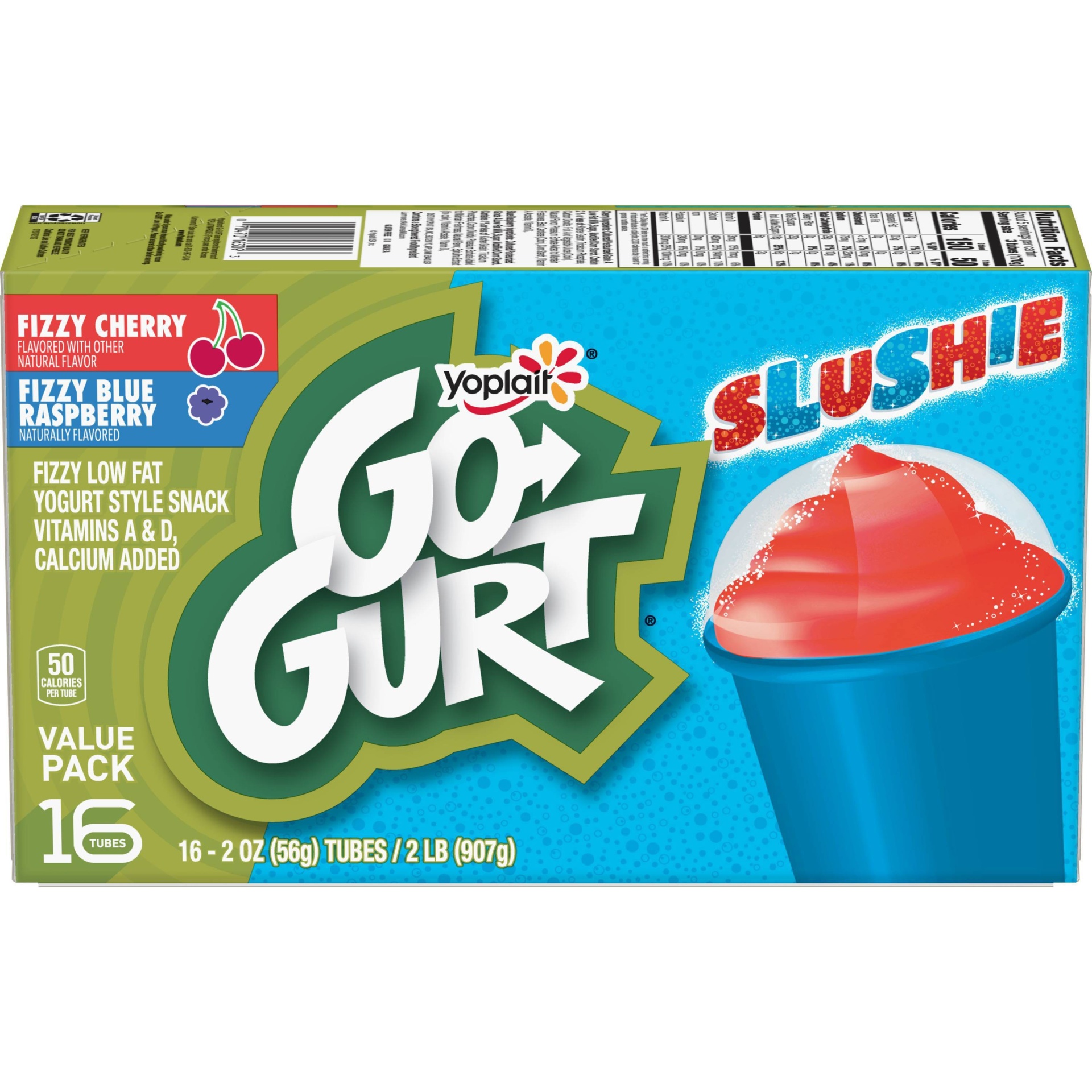 slide 1 of 1, Yoplait Go-GURT Slushie Lowfat Yogurt Blue Raspberry & Cherry, 16 ct 2 oz
