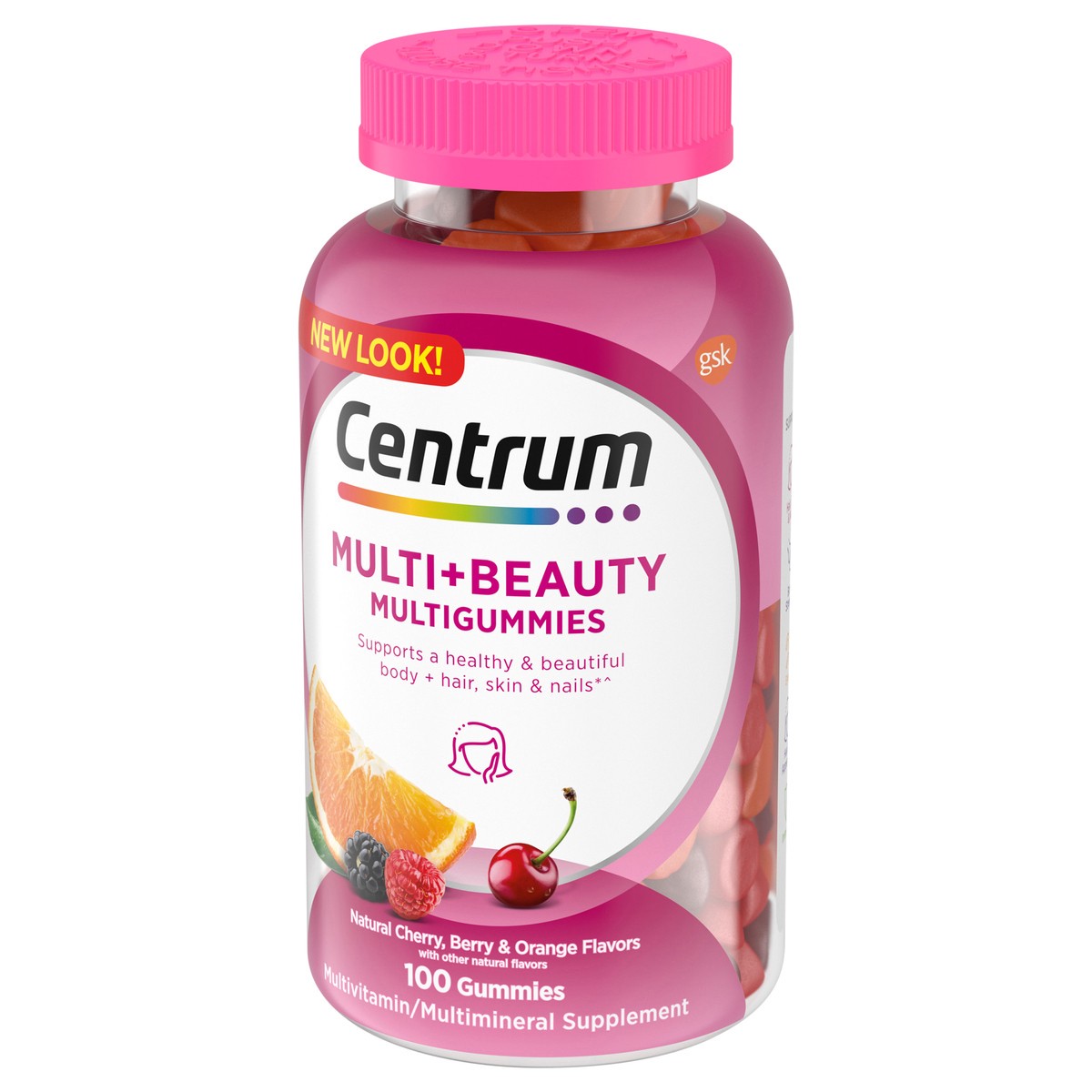 slide 9 of 9, Centrum MultiGummies Multi+ Beauty Dual Action Multivitamin, Specially Designed With Biotin for Healthy Hair, Skin and Nails, Cherry/Berry/Orange Flavors - 100 Count, 100 ct