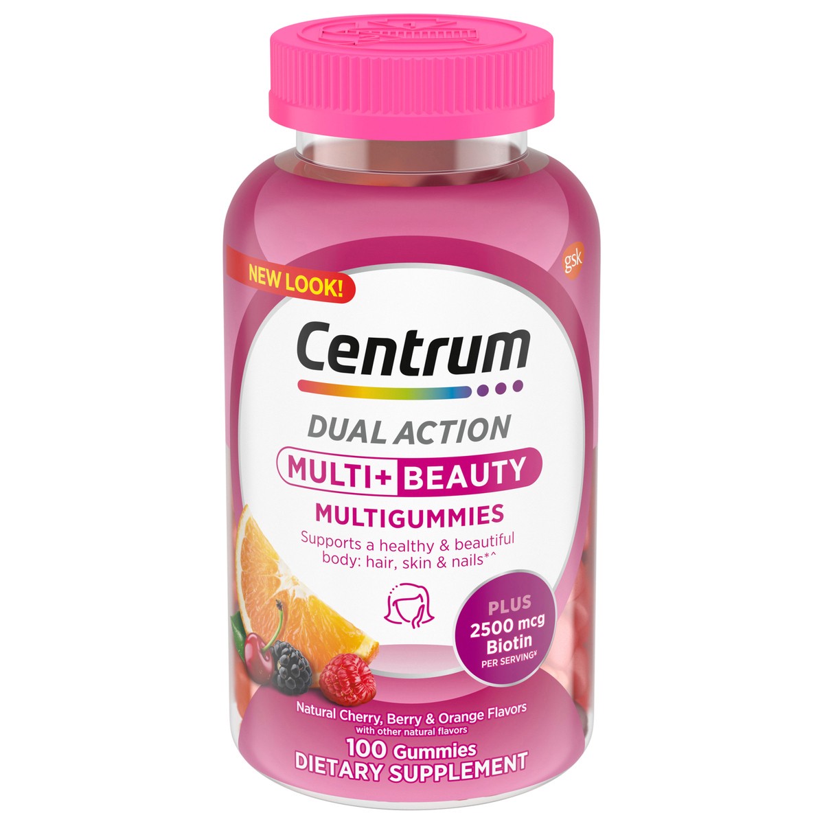 slide 1 of 9, Centrum MultiGummies Multi+ Beauty Dual Action Multivitamin, Specially Designed With Biotin for Healthy Hair, Skin and Nails, Cherry/Berry/Orange Flavors - 100 Count, 100 ct