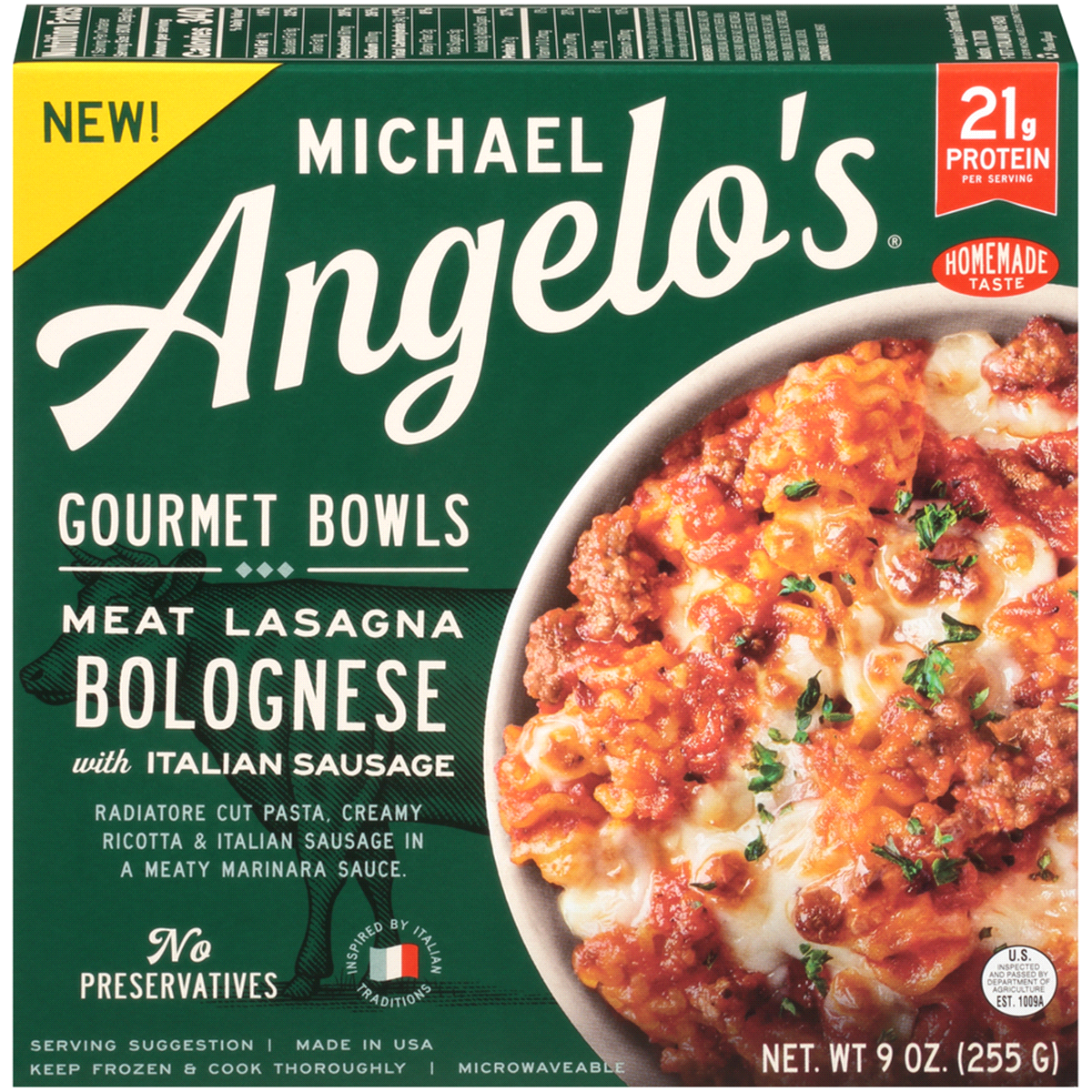 slide 1 of 1, Michael Angelo's Gourmet Bowls Meat Lasagna Bolognese&nbsp;, 9 oz