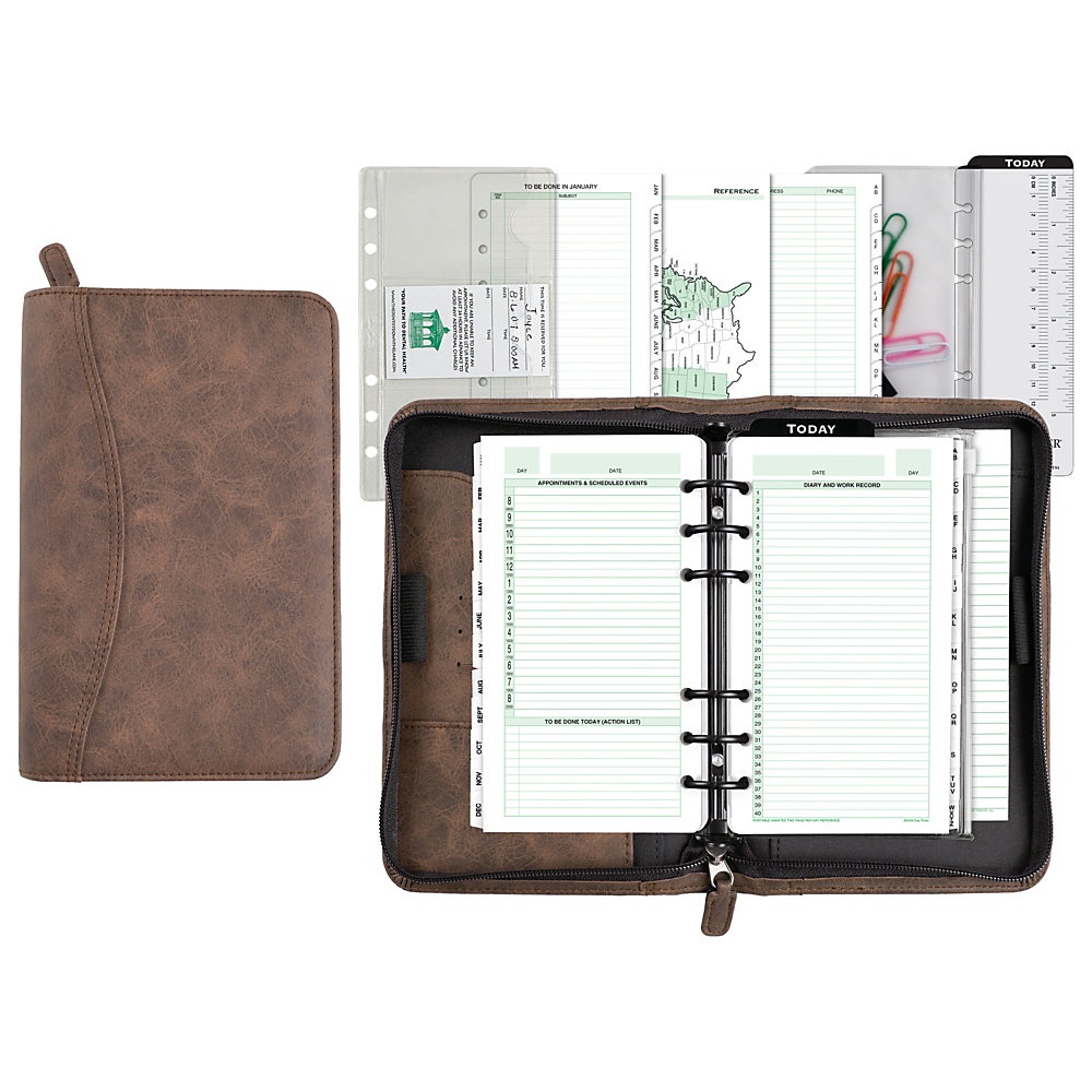slide 1 of 1, Day-Timer Distressed Simulated Leather Planner Organizer Set, 3 3/4'' X 6 3/4'', Brown, Undated-Untimed, 1 ct