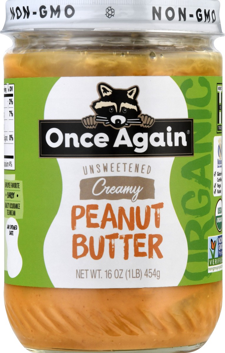 slide 5 of 9, Once Again Organic Peanut Butter - Unsweetened Creamy, 16 oz