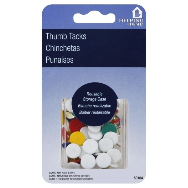 slide 1 of 1, Helping Hand Helpinghands Thumb Tacks Asst, 100 ct