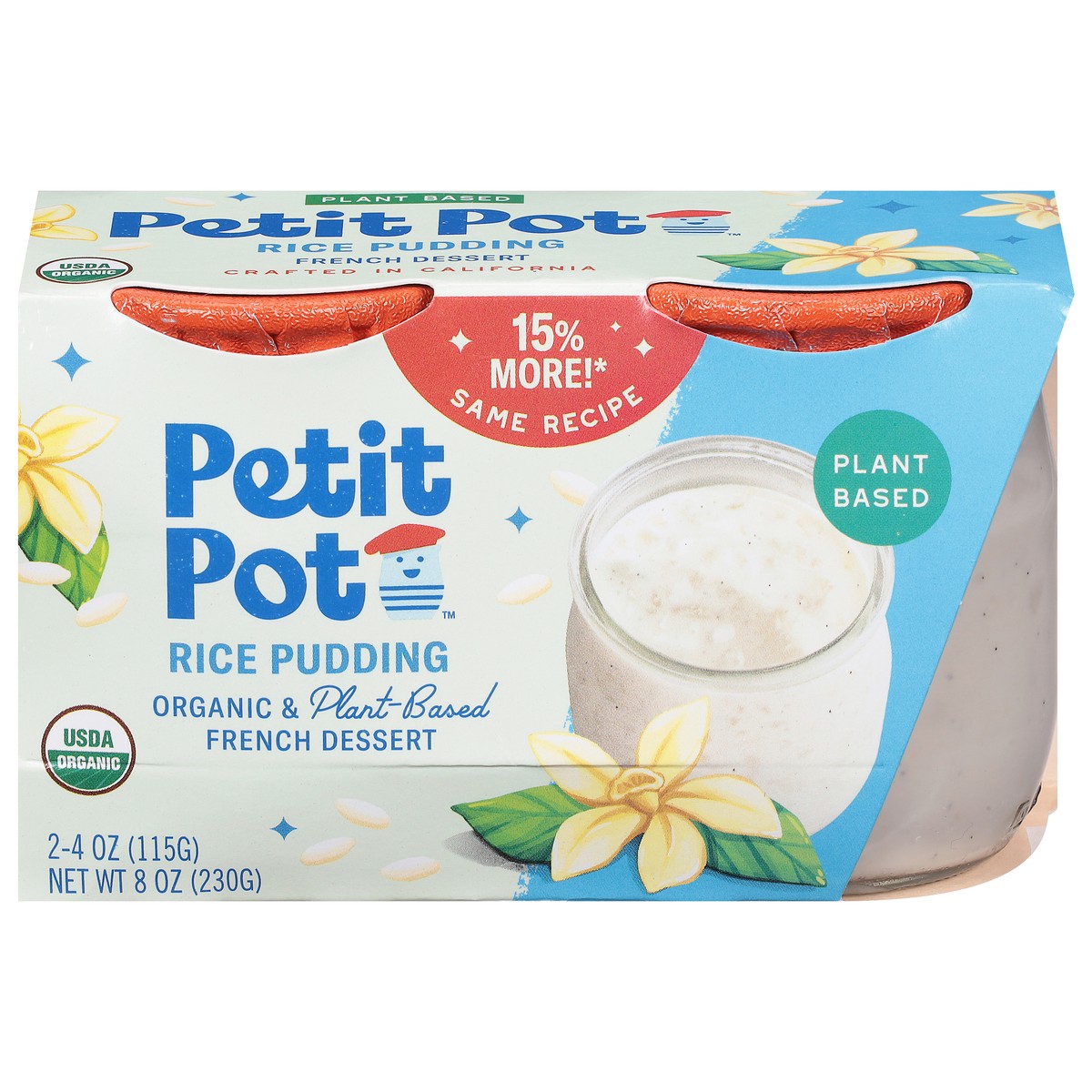 slide 1 of 9, Petit Pot Organic & Plant-Based Rice Pudding French Dessert 2 - 4 oz Jars, 2 ct