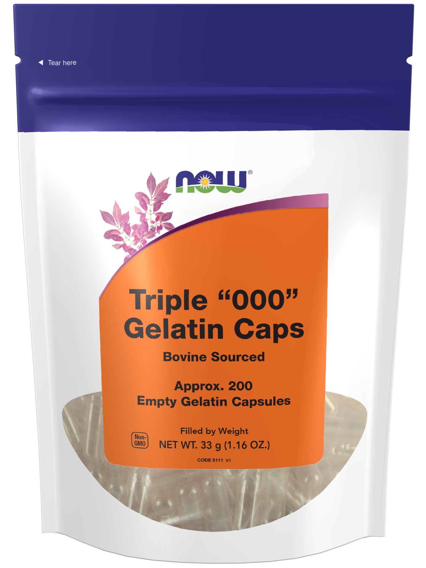 slide 1 of 3, NOW Empty Capsules, Gelatin, Triple 000" - 200 gel caps", 200 ct