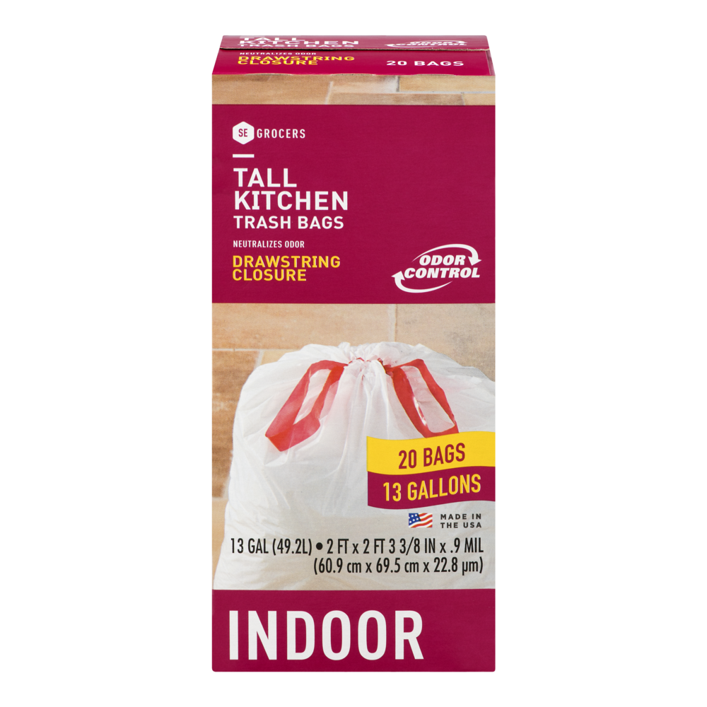 slide 1 of 1, SE Grocers Tall Kitchen Trash Bags Drawstring Closure Indoor - 20 CT, 20 ct