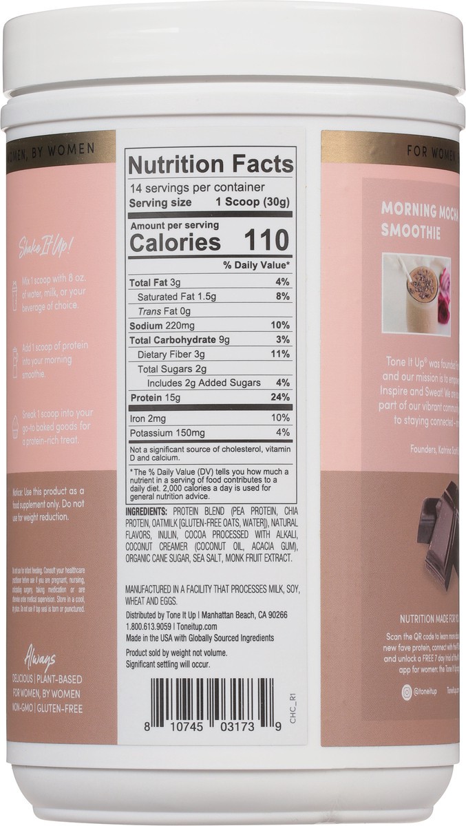 slide 2 of 9, Tone It Up Plant-Based Chocolate Protein Drink Mix 14.82 oz, 14.82 oz