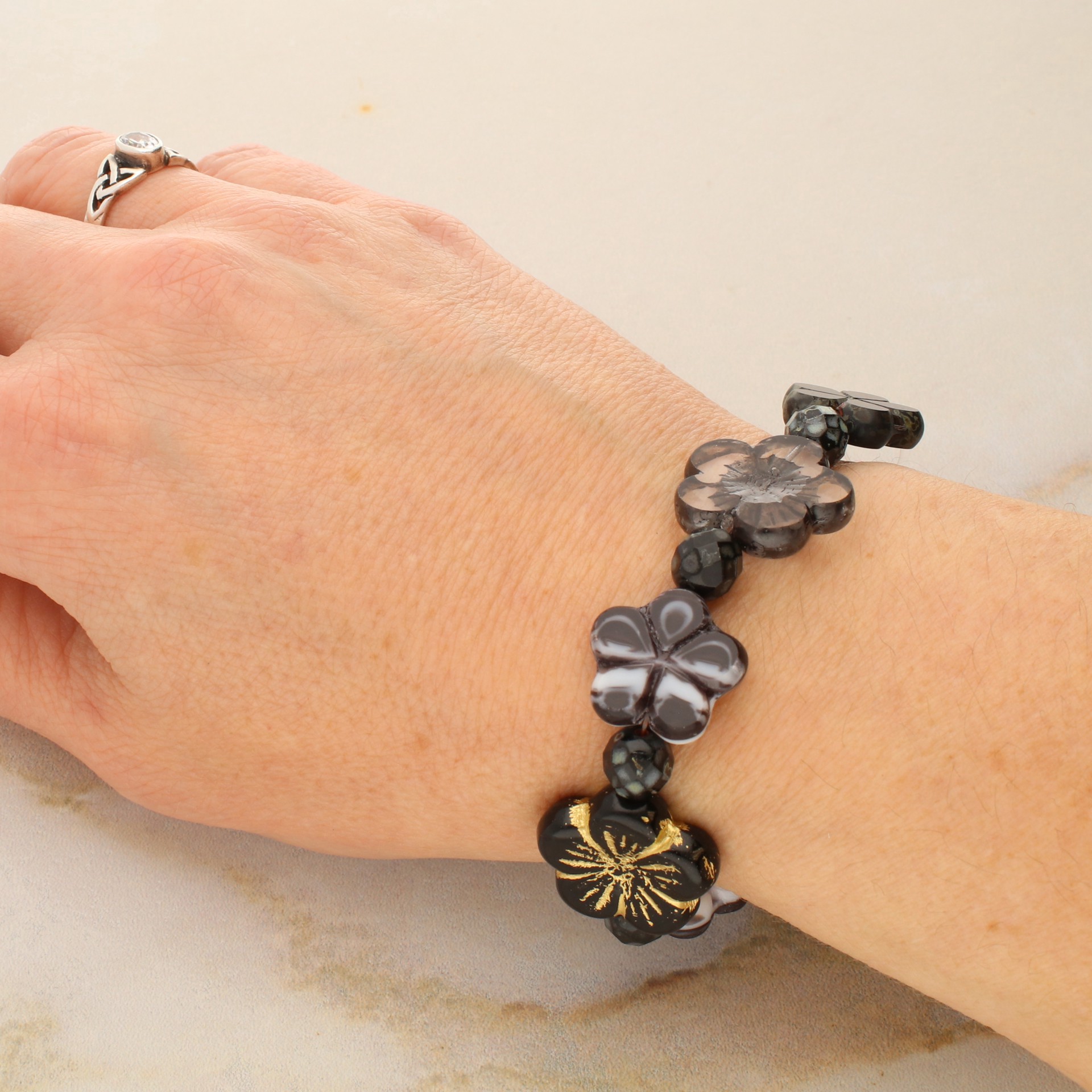 slide 4 of 5, Black Tea Czech Glass Flower Bead Mix By Bead Landing, 7.6mm-21.3mm