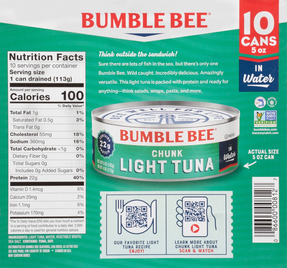 slide 6 of 10, Bumble Bee Chunk Light Tuna in Water, 5 oz