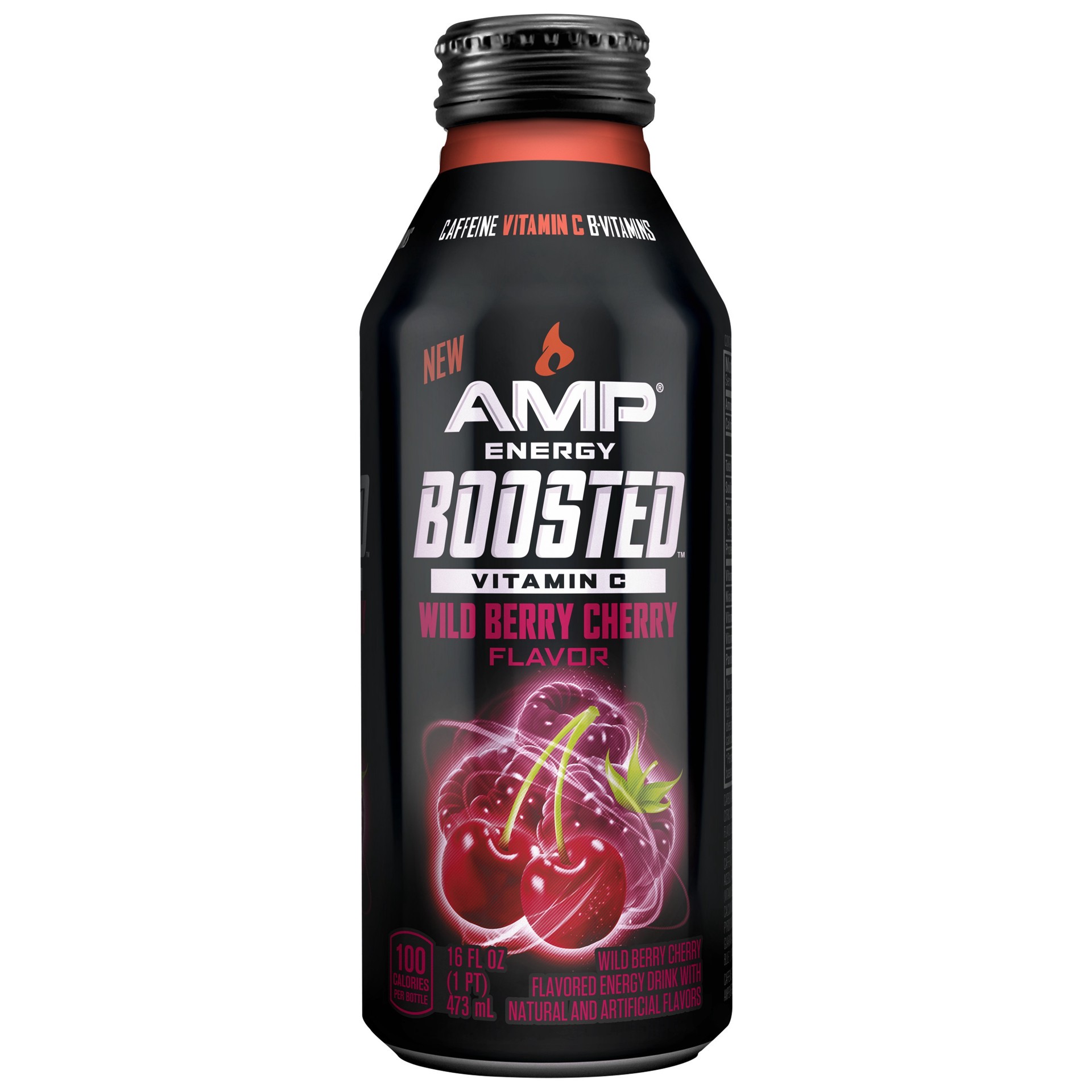 slide 1 of 2, AMP Boosted Wildberry Cherry 16 Fluid Ounce Aluminum Can - 16 oz, 16 oz