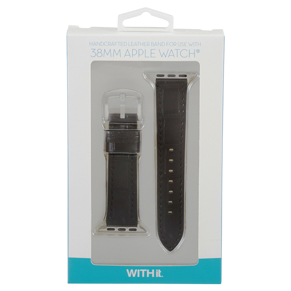 slide 1 of 1, Withit Leather Apple Watch Band, 38MM, Black, 1 ct