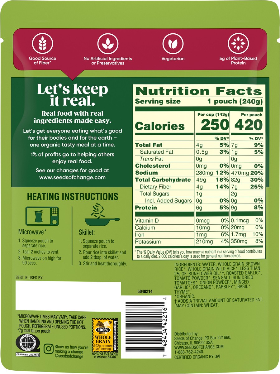 slide 4 of 7, Seeds of Change SoC RTH SOC BRN WILD W-TOMATO GARLIC 8.5OZ NET WT. 8.5 OZ (240g) EN, 8.5 oz